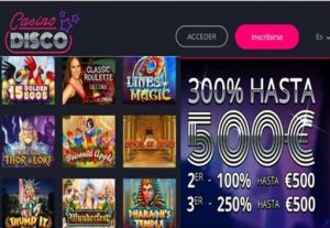 Reciba 500 euros por bono de bienvenida Casino Disco de 300%
